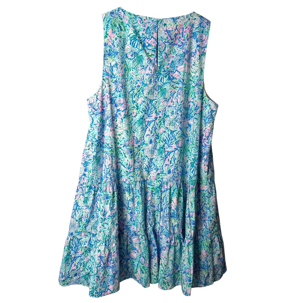 Lilly Pulitzer Women's Trina Dress Bondi Blue Size XL Cotton Tiered Shift Dress - Picture 2 of 10